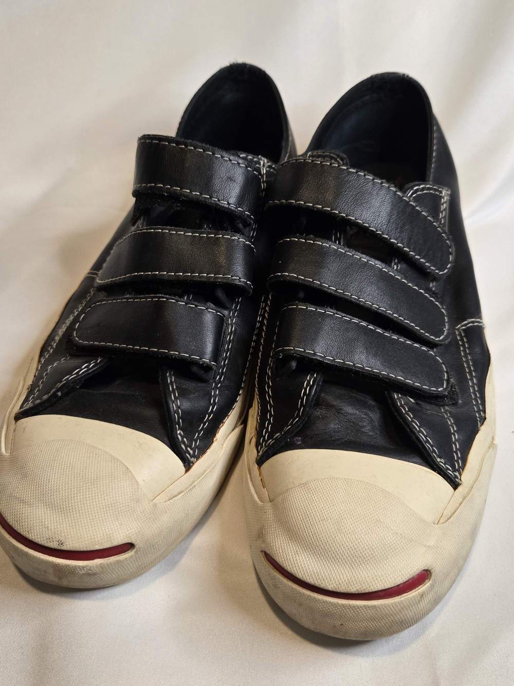 Jack Purcell Converse Black Leather Mens 9 - Womens 10.5 Unisex Sneakers Velcro